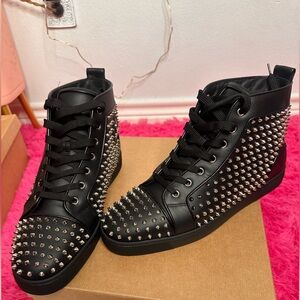 Christian Louboutin Black and Silver Studded Sneakers